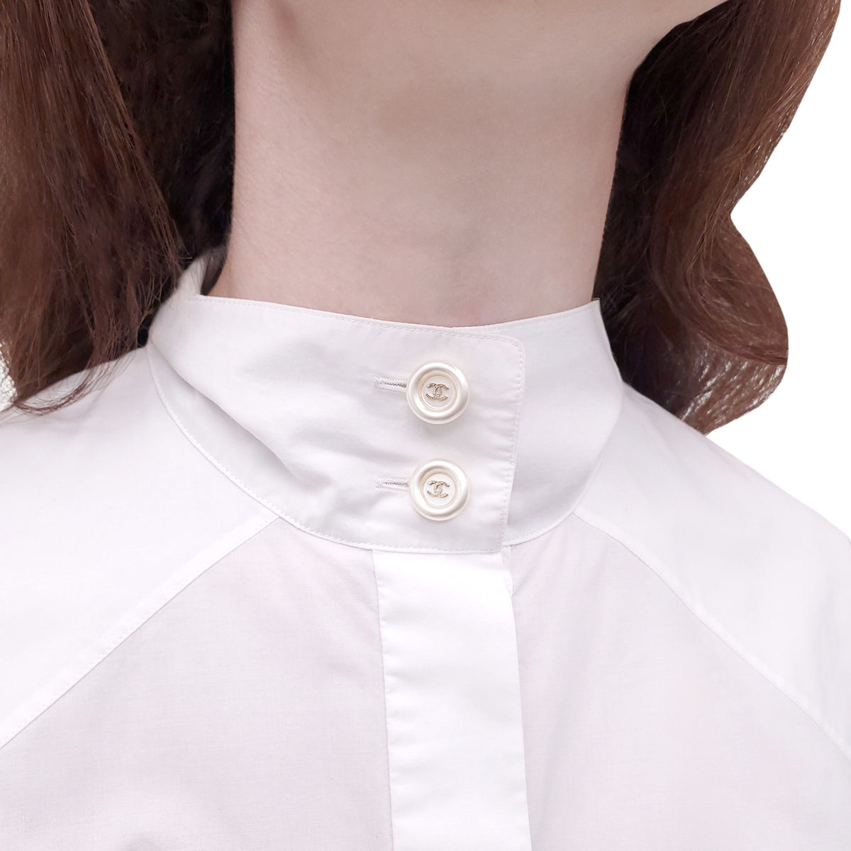 CHANEL WHITE COTTON LONG SLEEVE TOP - SIZE 36