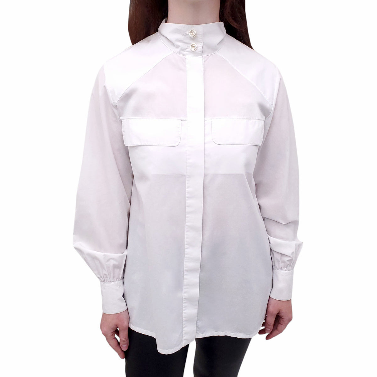CHANEL WHITE COTTON LONG SLEEVE TOP - SIZE 36