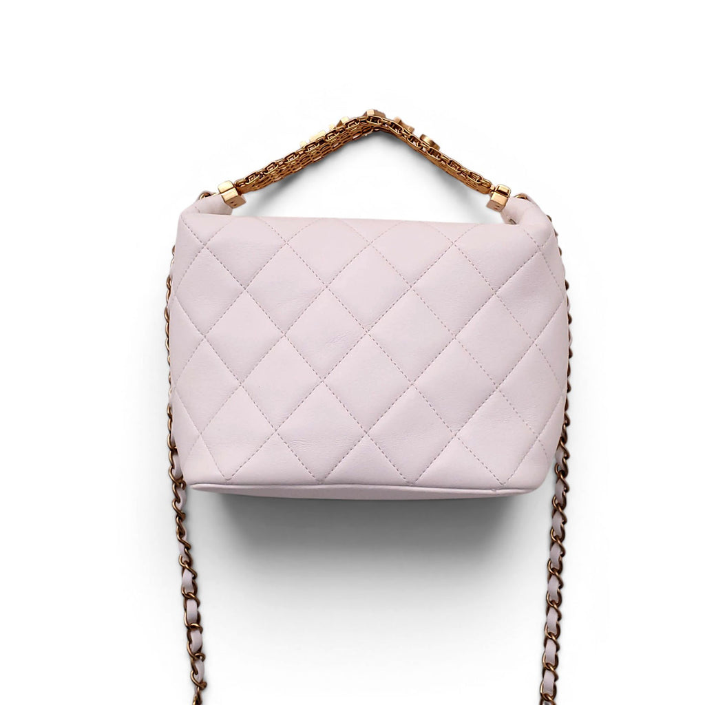 CHANEL WHITE LAMBSKIN QUILTED CRYSTAL LOGO TOP HANDLE BAG WITH CROSSBODY