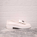 CHANEL WHITE LEATHER LOAFERS - SIZE 38.5