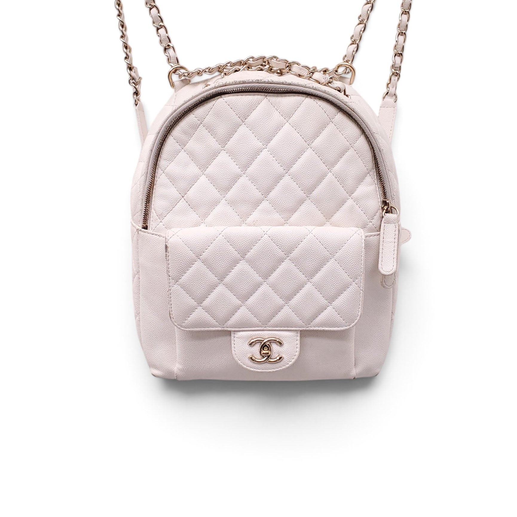 CHANEL WHITE MINI CC DAY CAVIAR BACKPACK