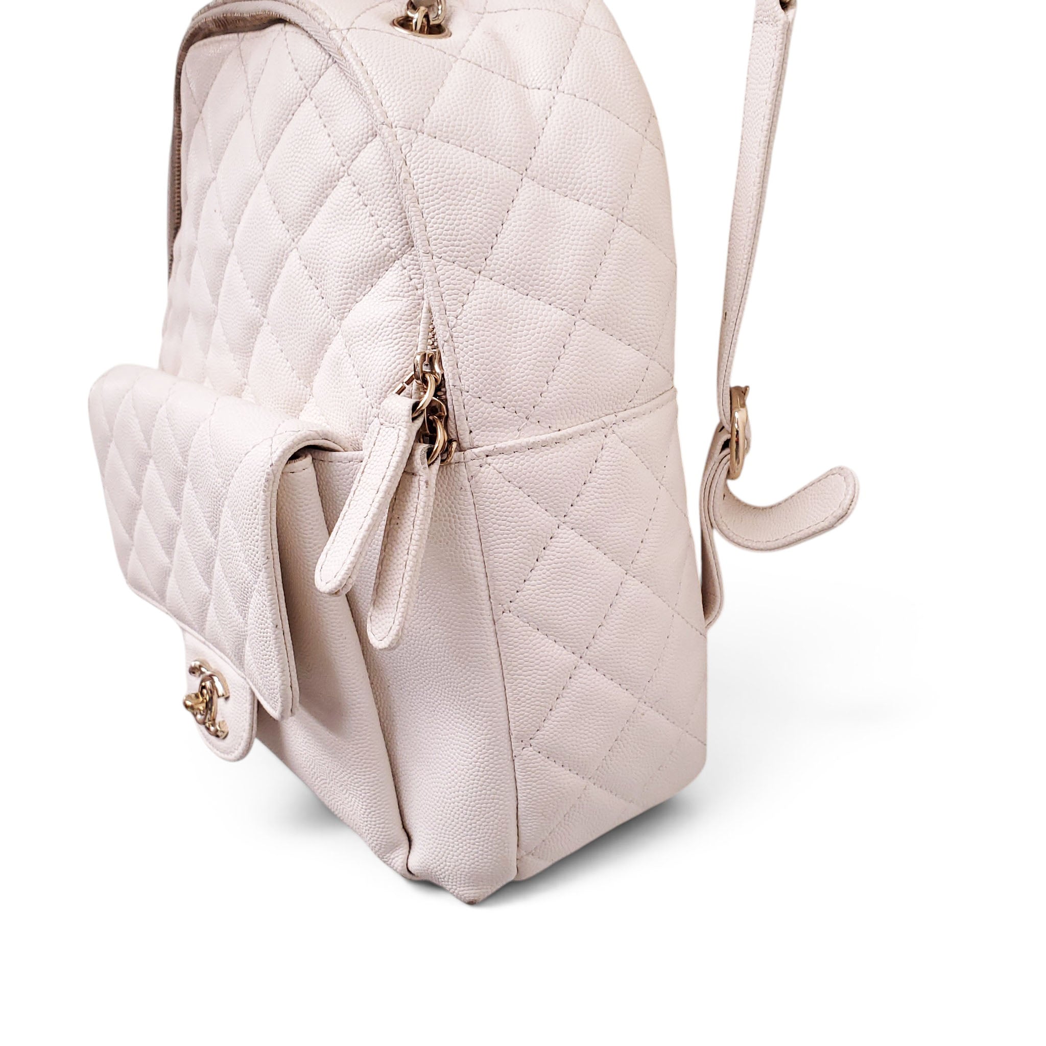CHANEL WHITE MINI CC DAY CAVIAR BACKPACK