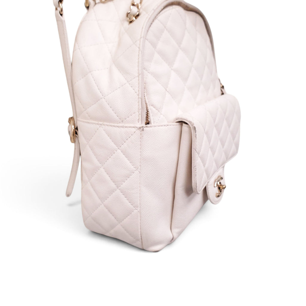 CHANEL WHITE MINI CC DAY CAVIAR BACKPACK