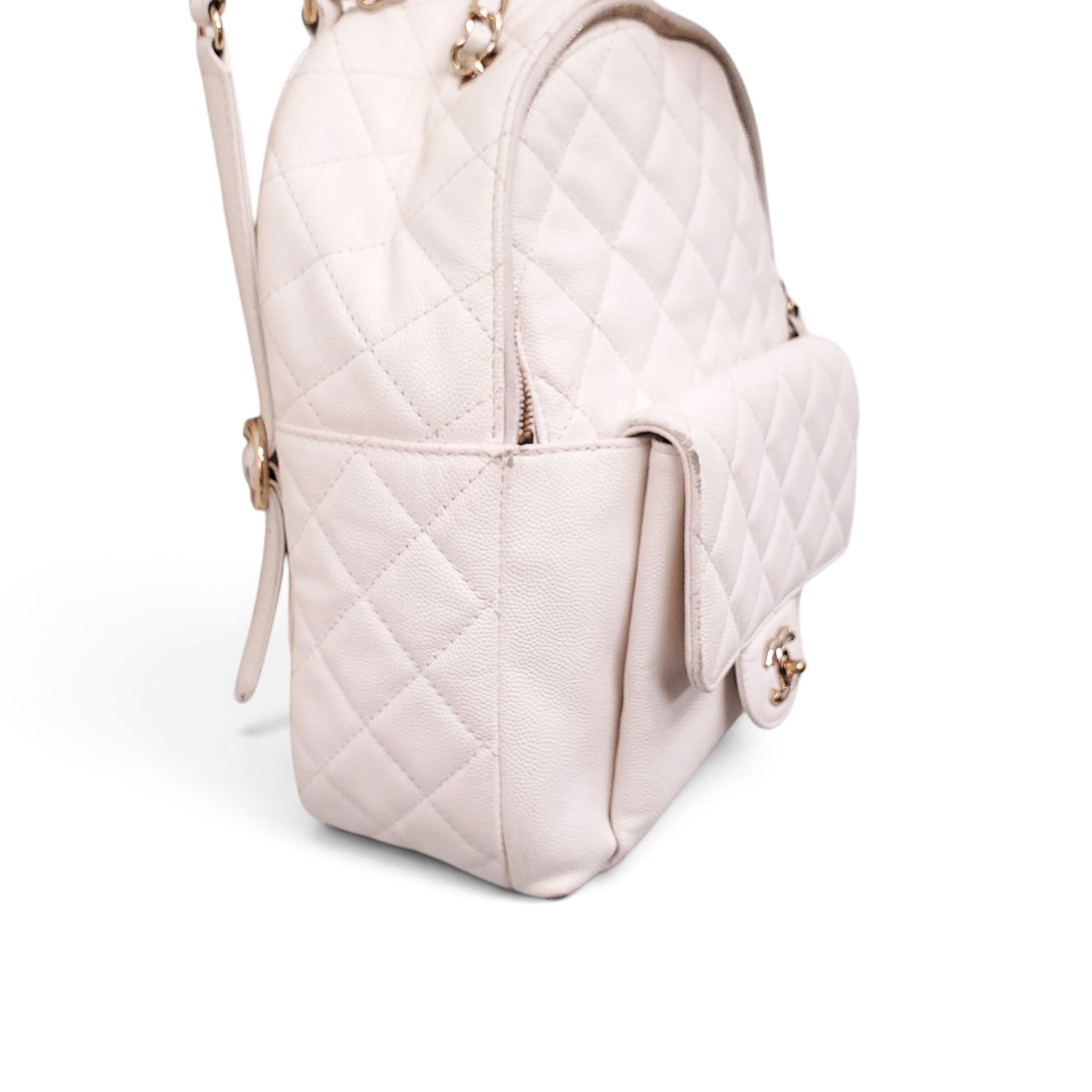 CHANEL WHITE MINI CC DAY CAVIAR BACKPACK
