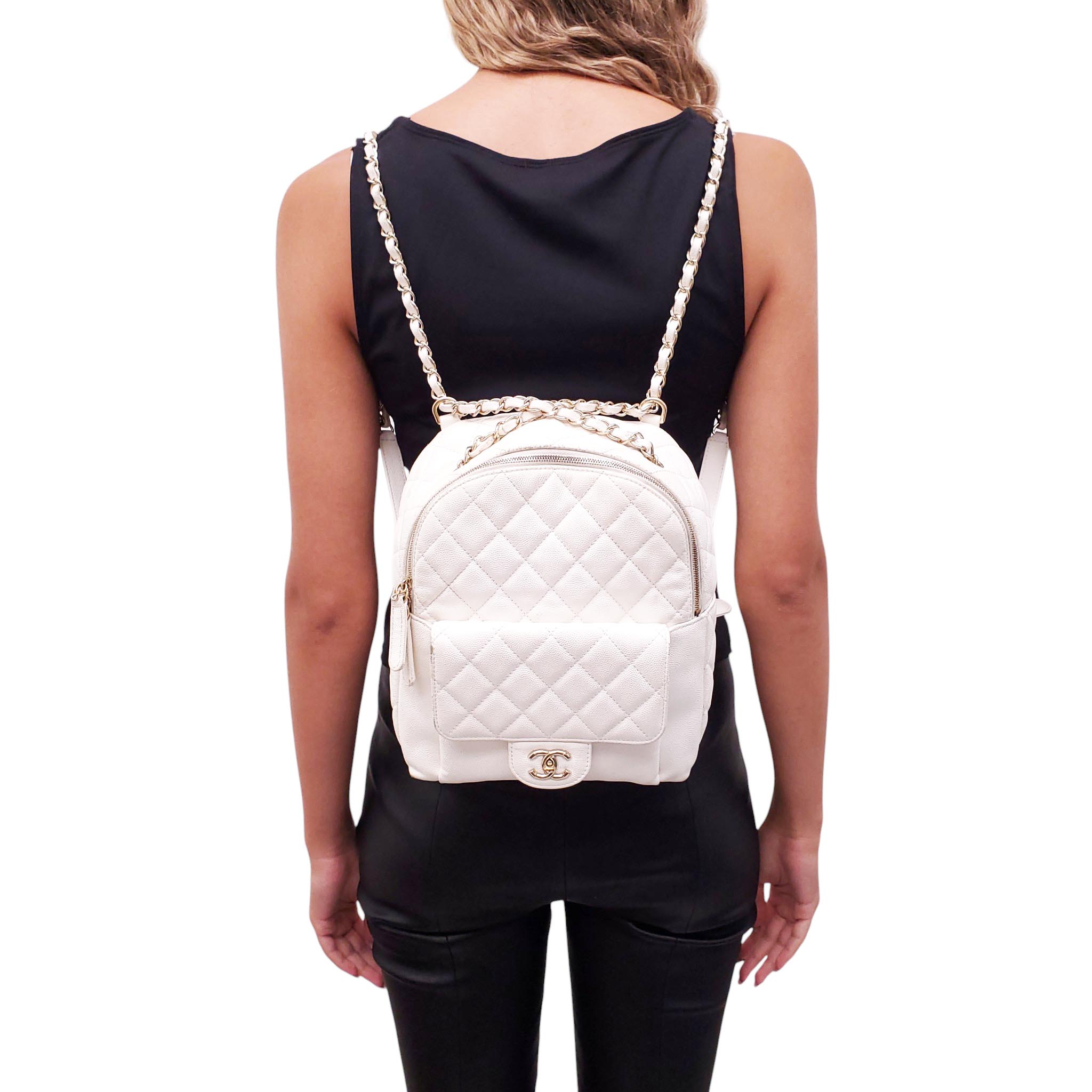 CHANEL WHITE MINI CC DAY CAVIAR BACKPACK