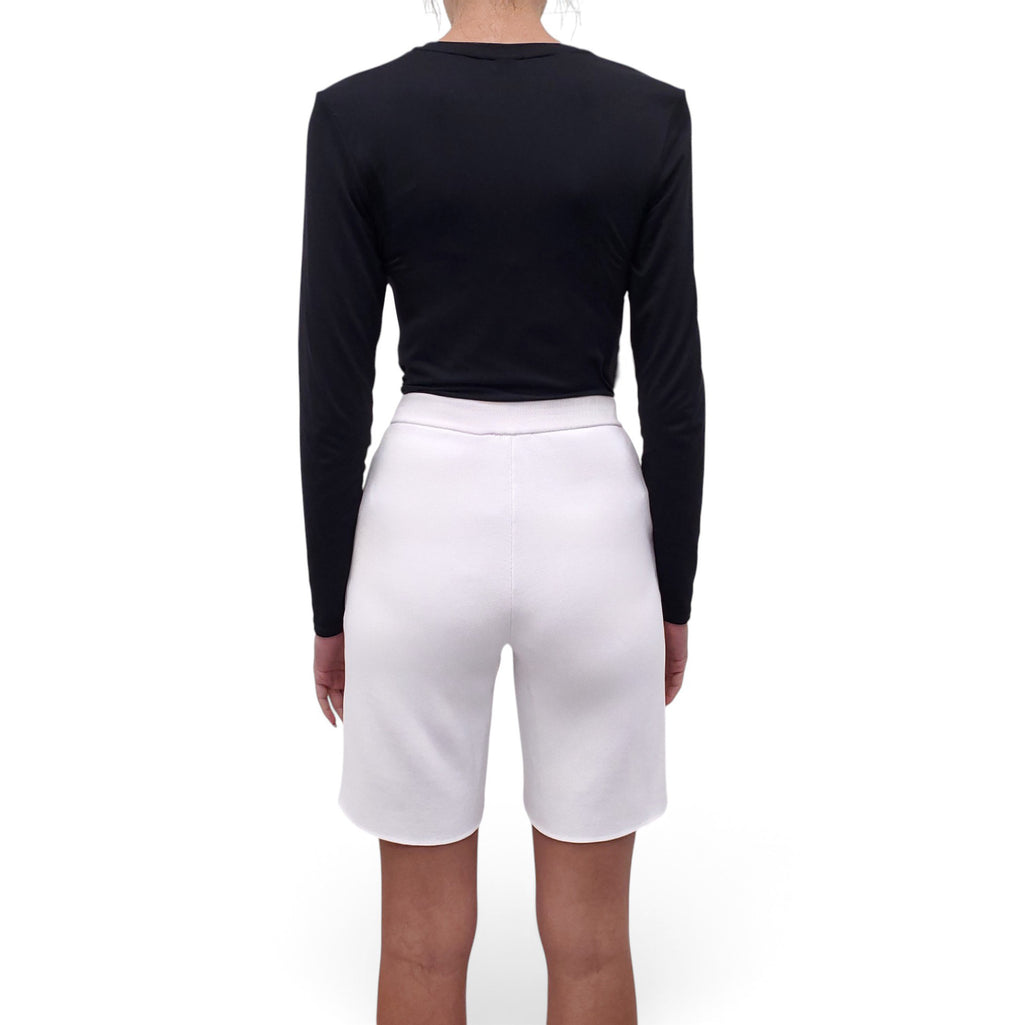 CHANEL WHITE SHORT WITH CC LOGO BUTTON IN SILVER - SIZE 34