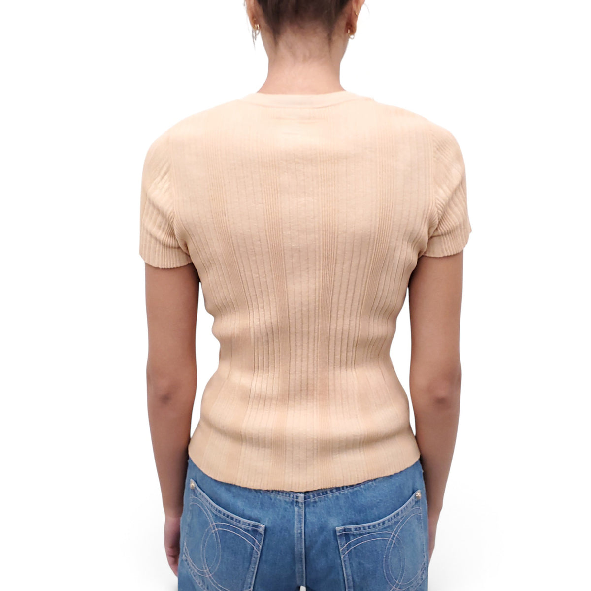 CHANEL YELLOW RIBBED TOP WITH LOGO - SIZE 38