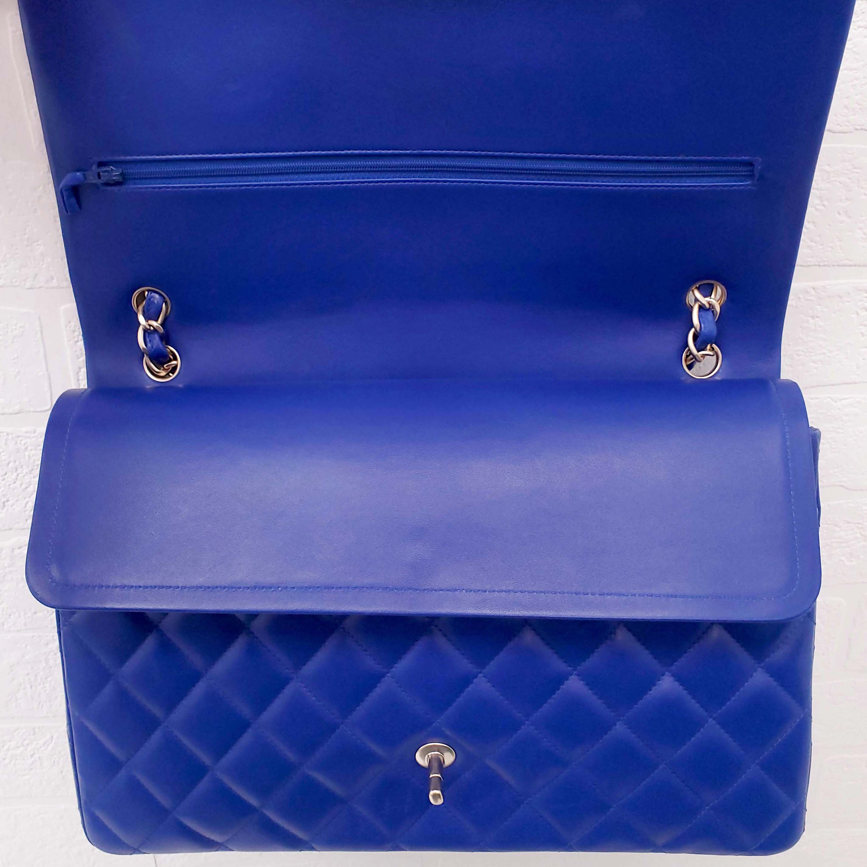 CHANEL ROYAL BLUE JUMBO QUILTED LAMBSKIN DOUBLE FLAP BAG