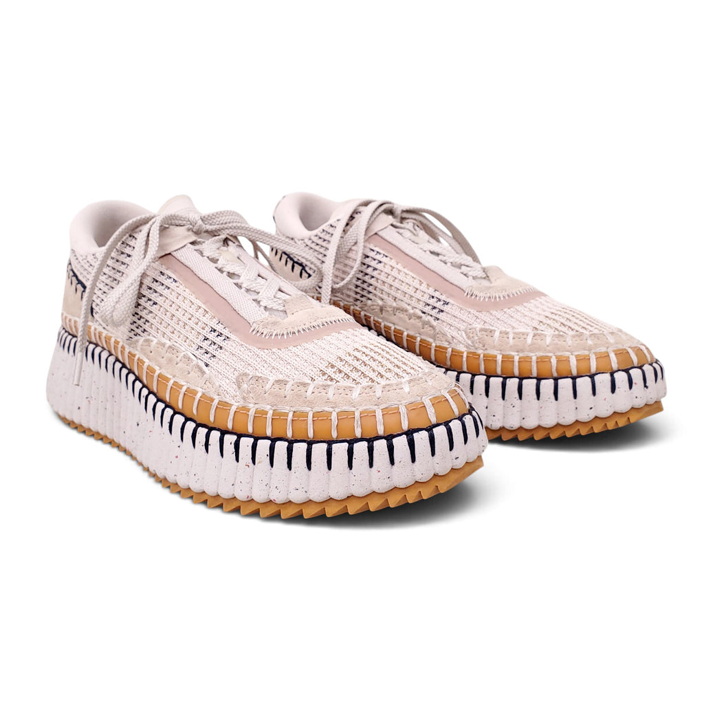 CHLOÉ BEIGE NAMA LACE-UP SNEAKERS - SIZE 39