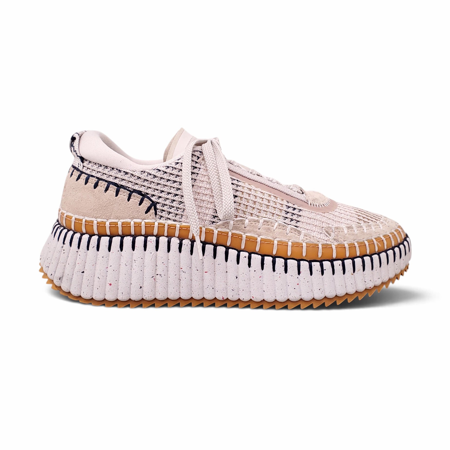 CHLOÉ BEIGE NAMA LACE-UP SNEAKERS - SIZE 39