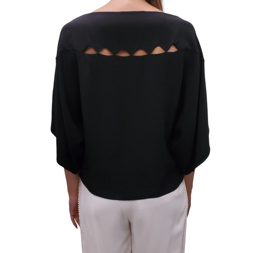 CHLOÉ BLACK SILK BLOUSE WITH CUTOUT DETAIL - SIZE 36(OVERSIZED)