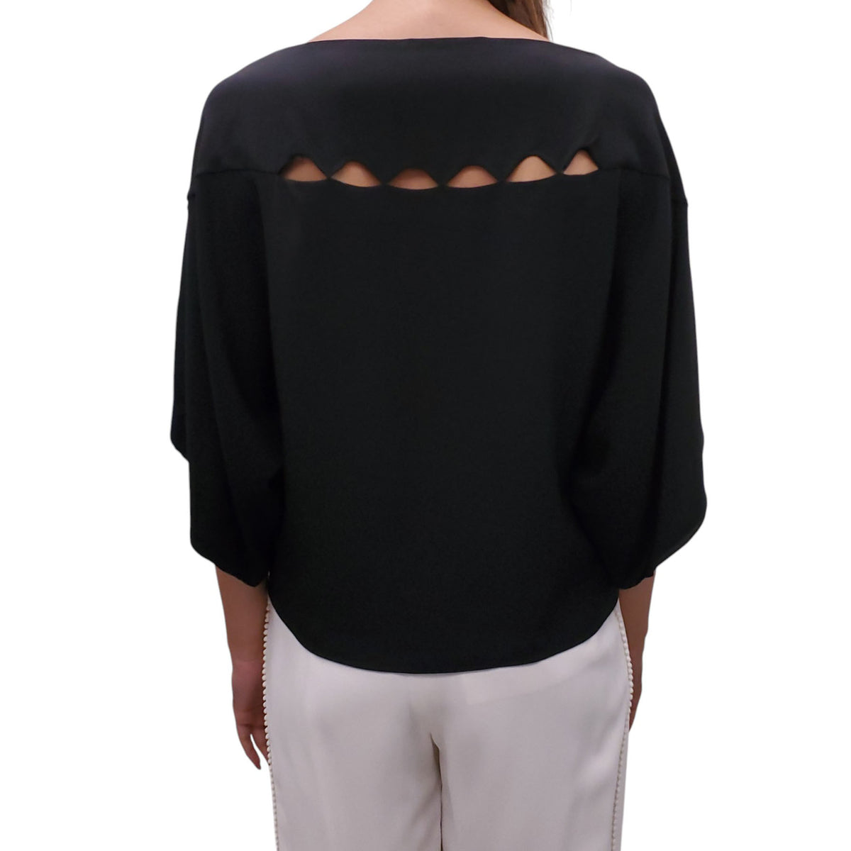 CHLOÉ BLACK SILK BLOUSE WITH CUTOUT DETAIL - SIZE 36(OVERSIZED)