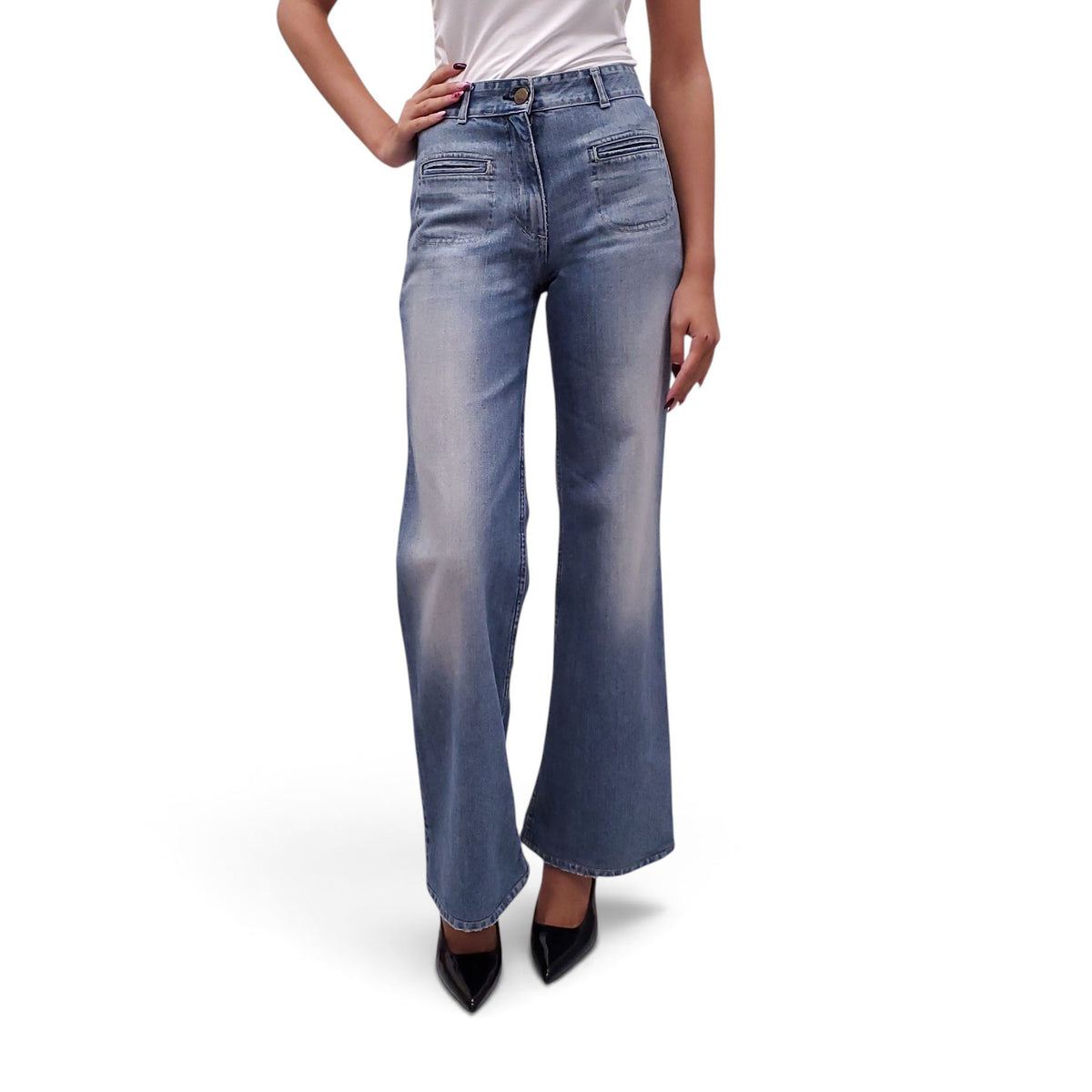 CHLOÉ BLUE DENIM JEANS WITH LOGO - SIZE 38