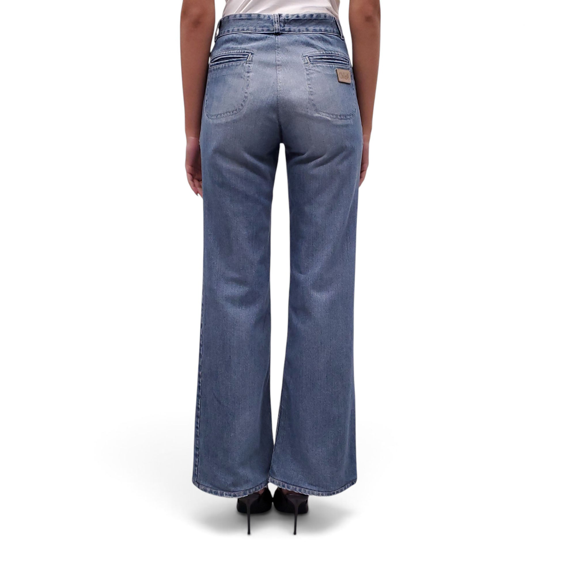 CHLOÉ BLUE DENIM JEANS WITH LOGO - SIZE 38