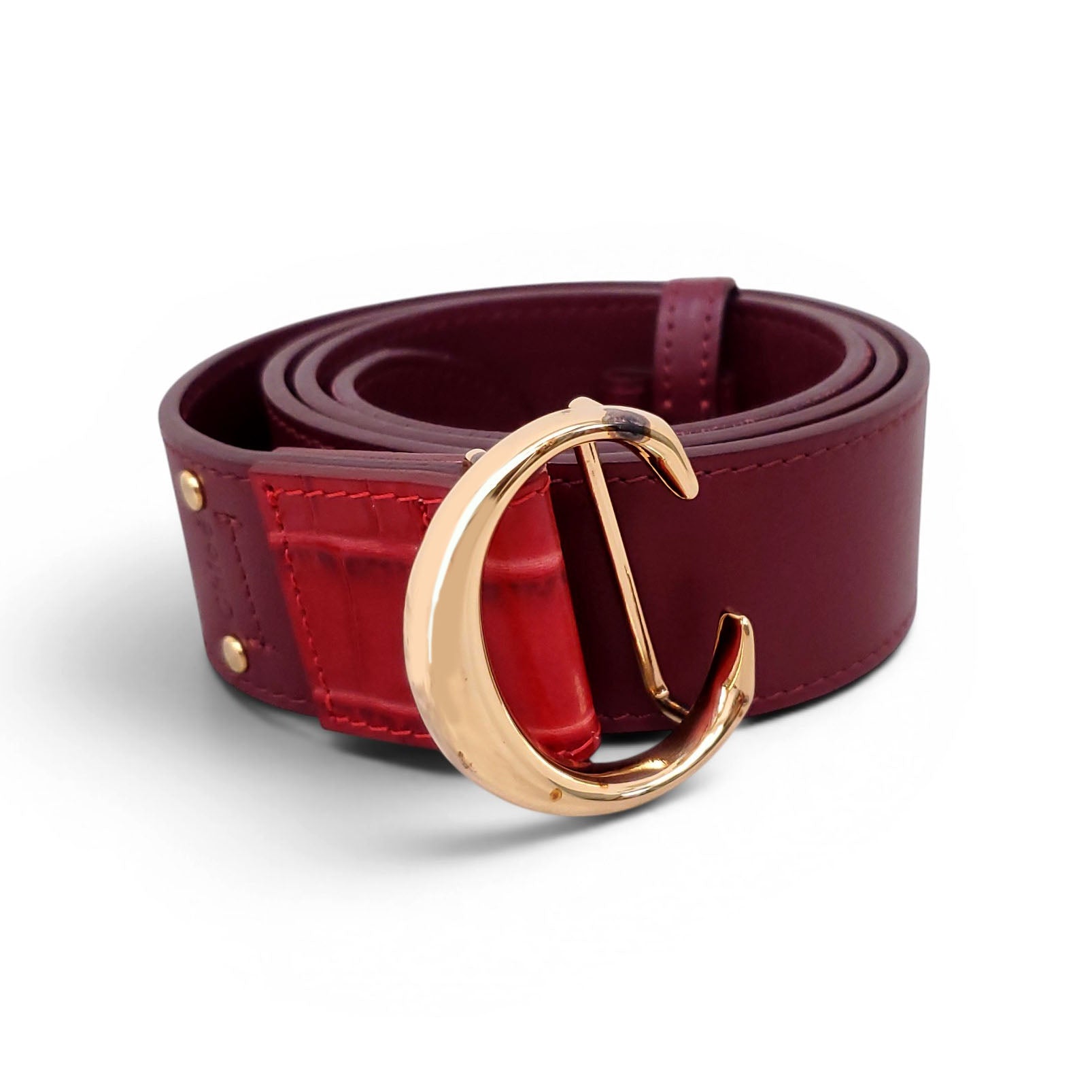 CHLOÉ BURGUNDY LOGO BELT - SIZE S