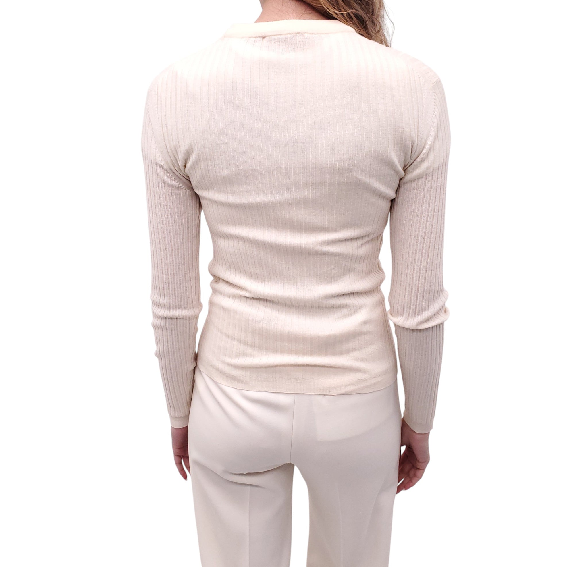 CHLOÉ CREAM RIBBED SWEATER WITH LOGO - SIZE S