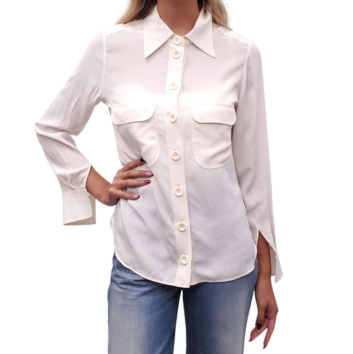 CHLOÉ CREAM SILK BLOUSE - SIZE S