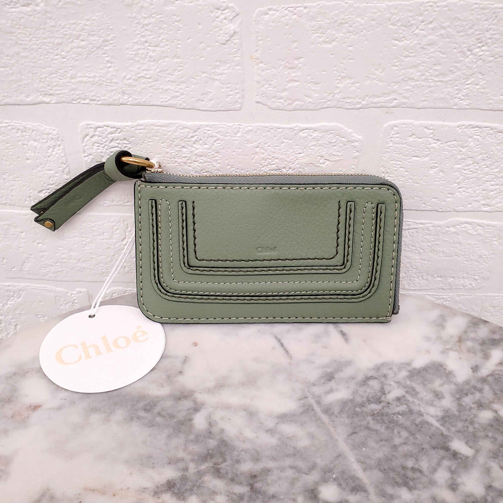 CHLOÉ GREEN LEATHER CARD HOLDER