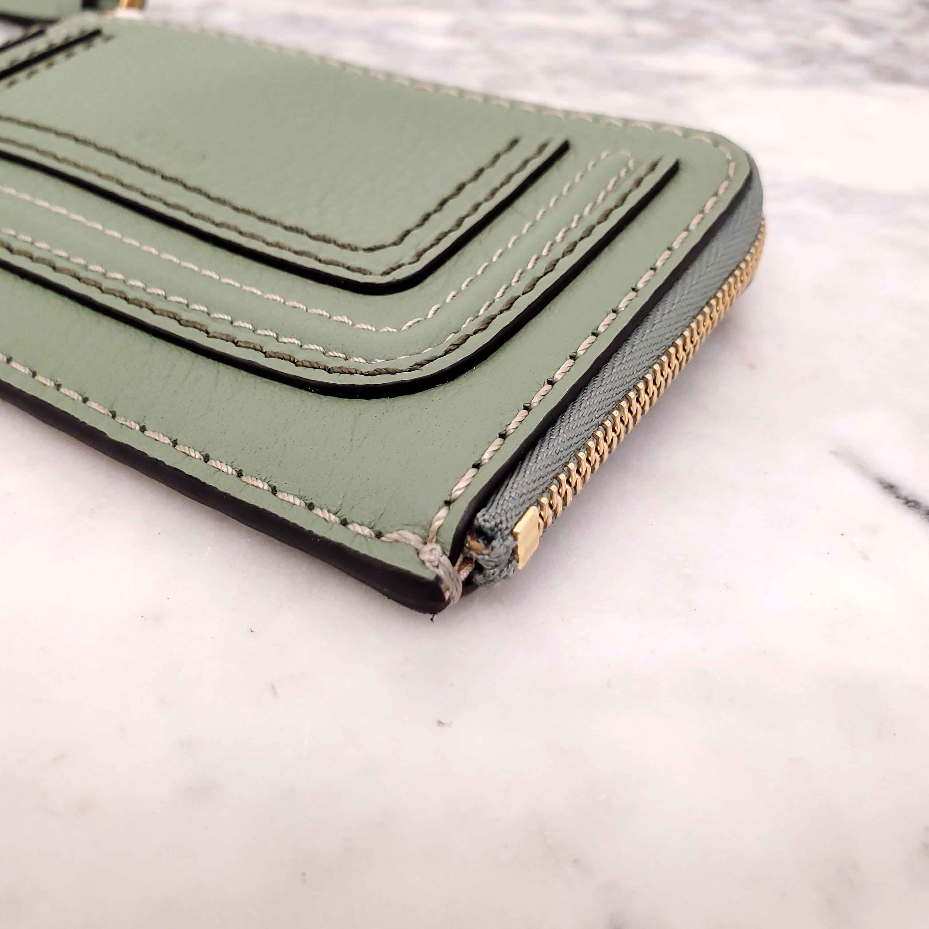 CHLOÉ GREEN LEATHER CARD HOLDER