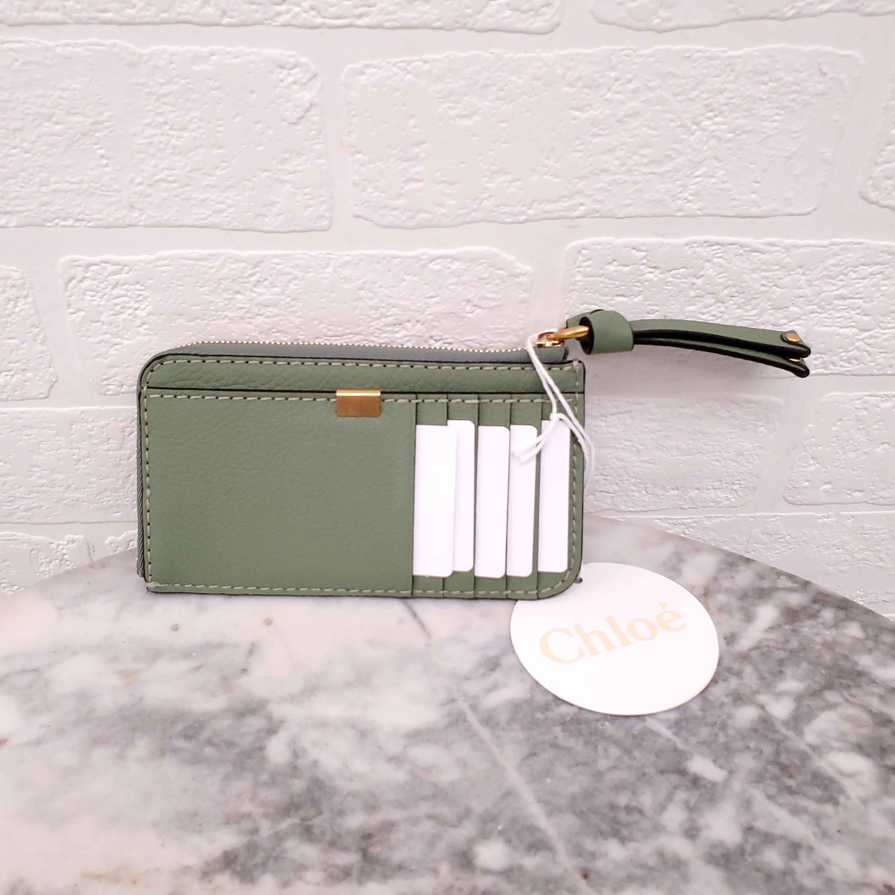 CHLOÉ GREEN LEATHER CARD HOLDER