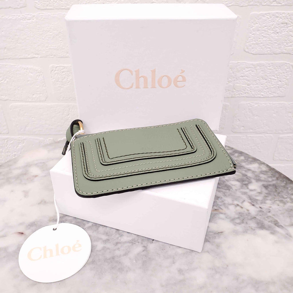 CHLOÉ GREEN LEATHER CARD HOLDER