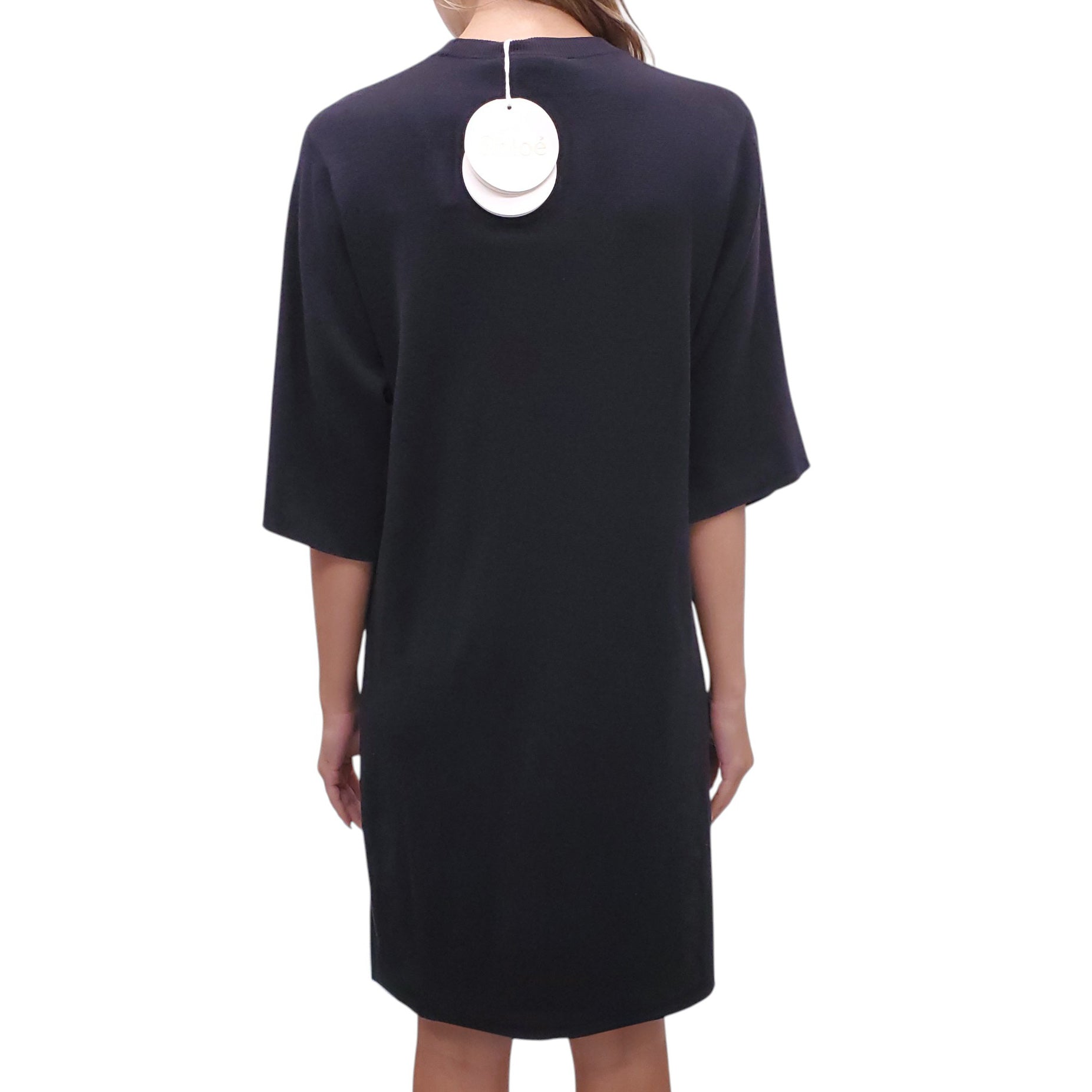 CHLOÉ NAVY DRESS WITH GROMMET DETAILS - SIZE M