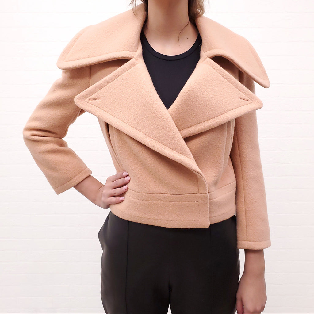 CHLOÉ PINK WOOL CROPPED PEACOAT - SIZE 36