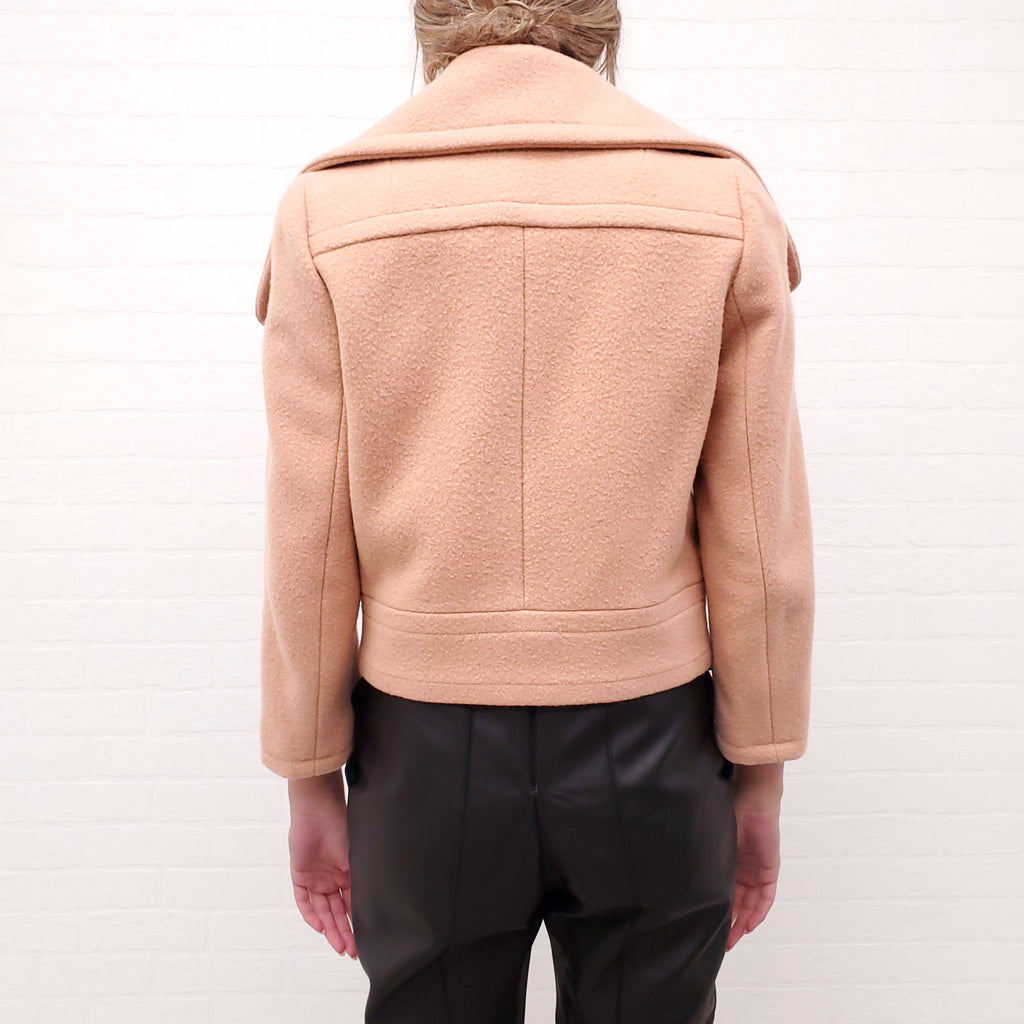 CHLOÉ PINK WOOL CROPPED PEACOAT - SIZE 36