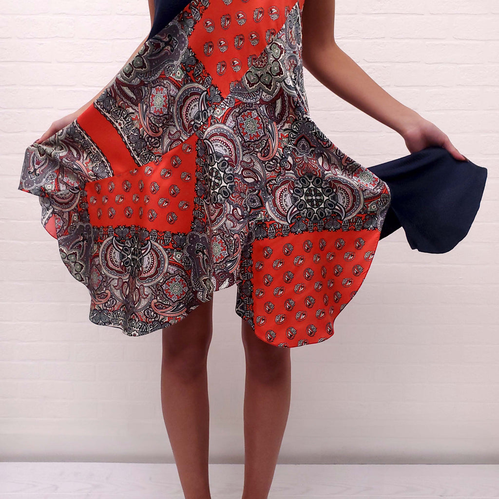 CHLOÉ RED AND NAVY PAISLEY DRESS - SIZE 36