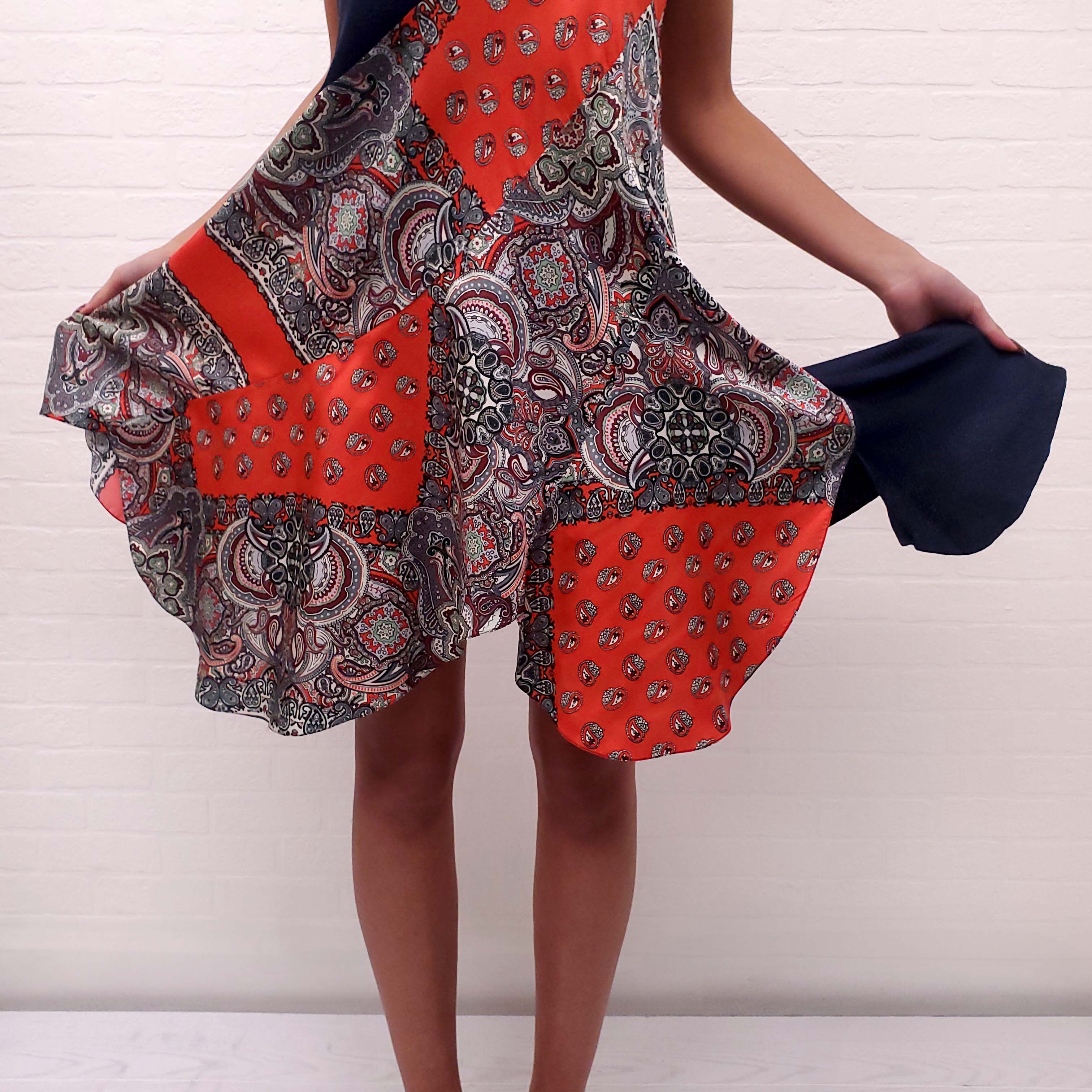 CHLOÉ RED AND NAVY PAISLEY DRESS - SIZE 36