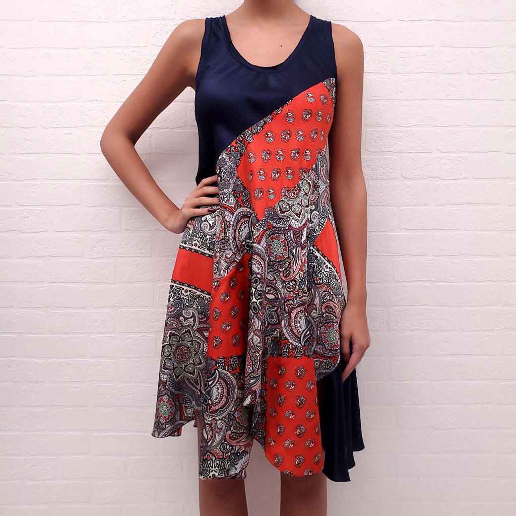 CHLOÉ RED AND NAVY PAISLEY DRESS - SIZE 36