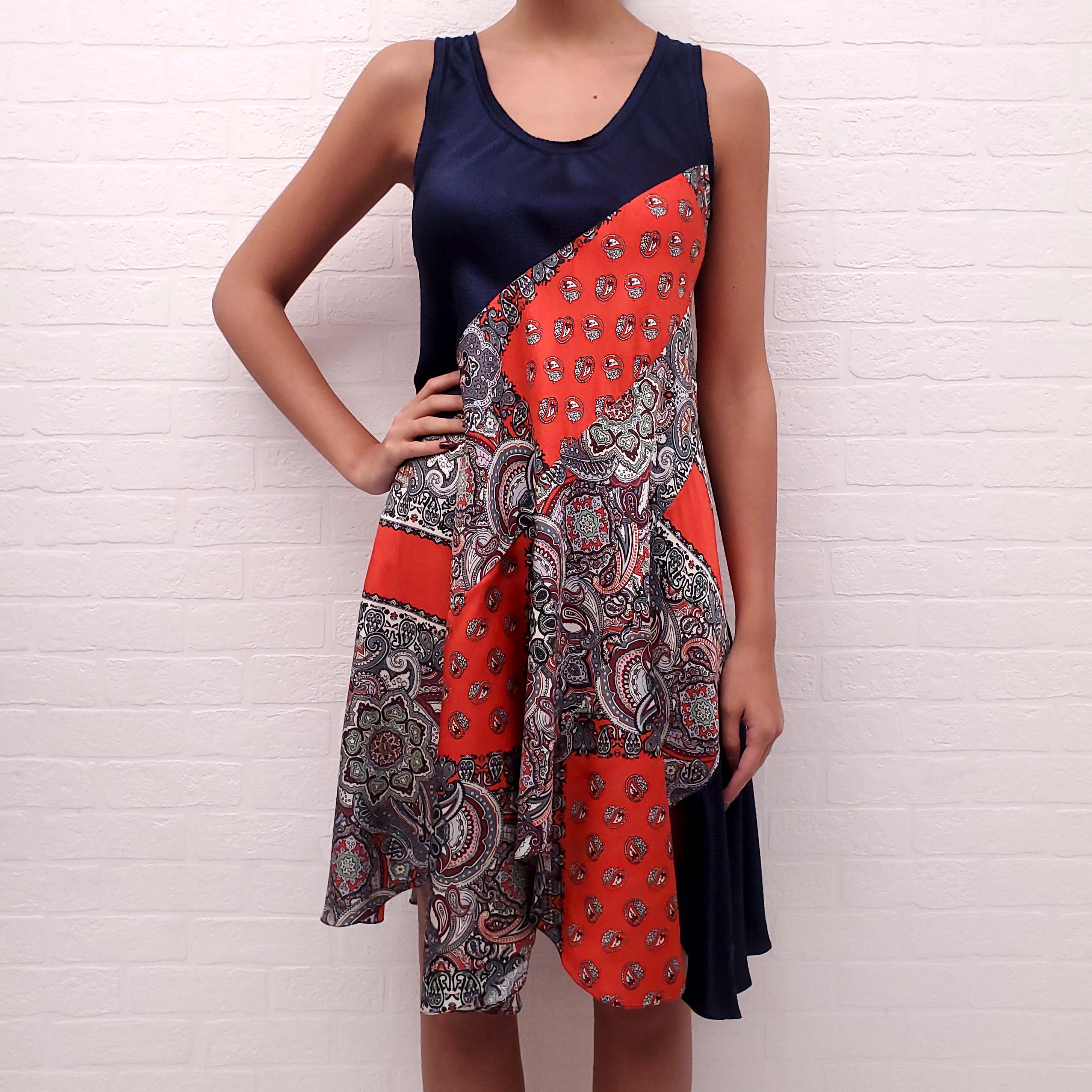 CHLOÉ RED AND NAVY PAISLEY DRESS - SIZE 36