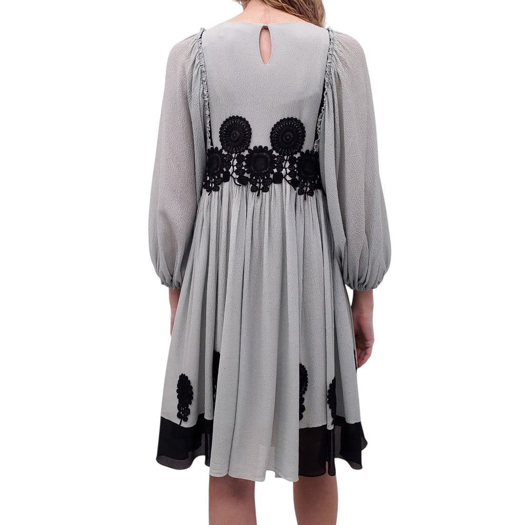 CHLOÉ SEAFOAM AND BLACK SILK MIDI DRESS - SIZE 40