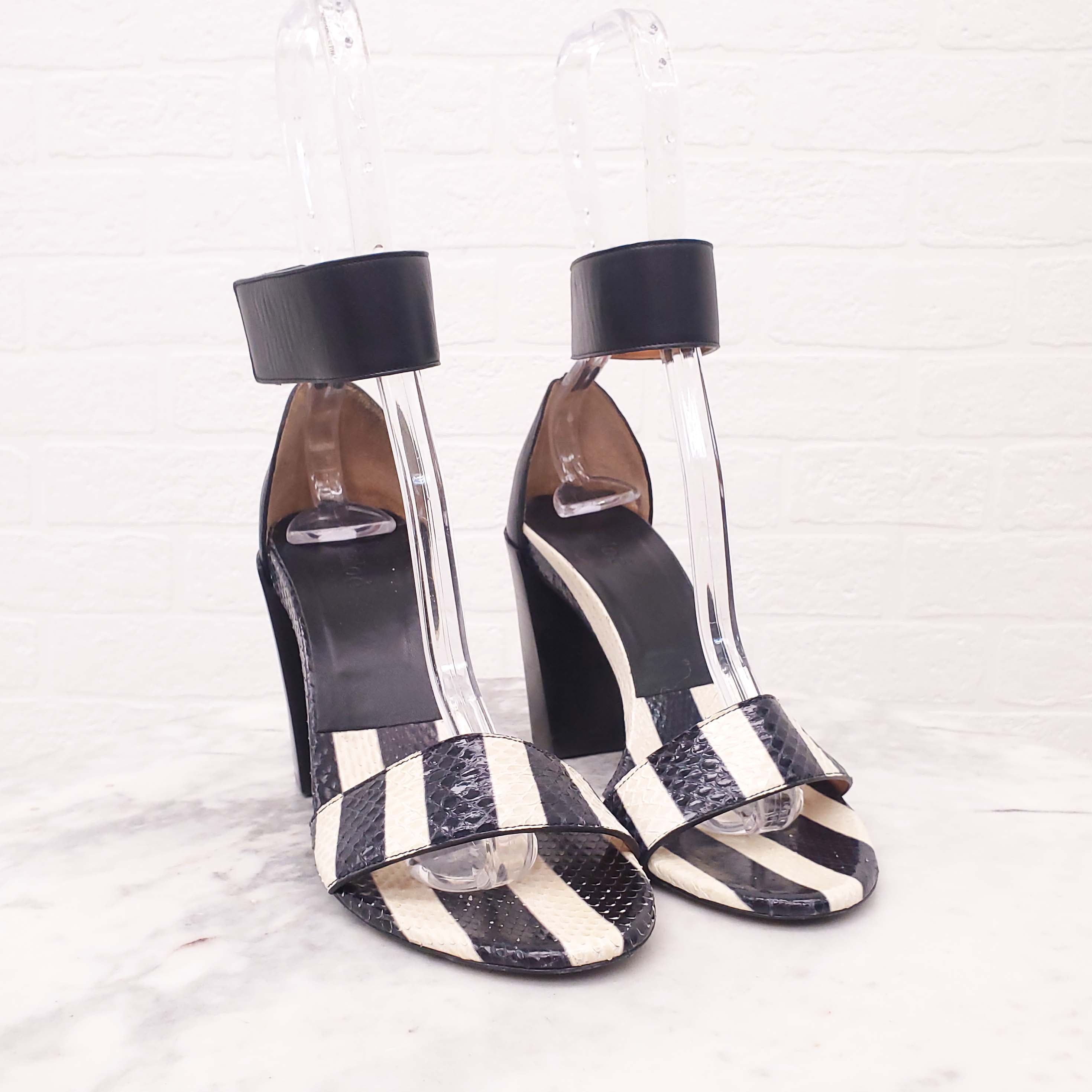 CHLOÉ STRIPE PYTHON SANDAL HEELS - SIZE 37