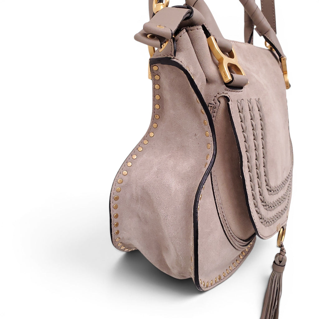 CHLOÉ TAUPE SUEDE STUDDED MARCIE BAG