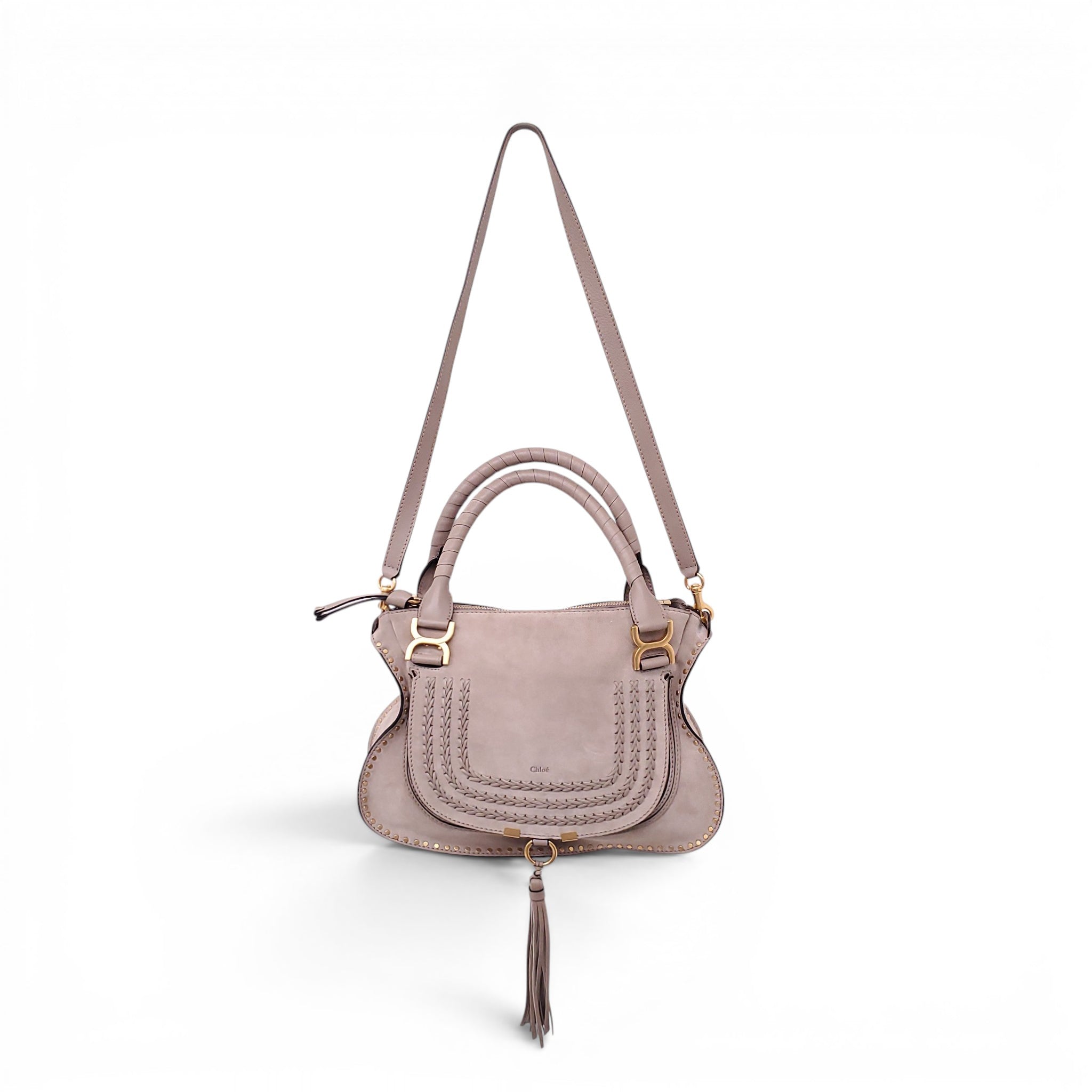 CHLOÉ TAUPE SUEDE STUDDED MARCIE BAG