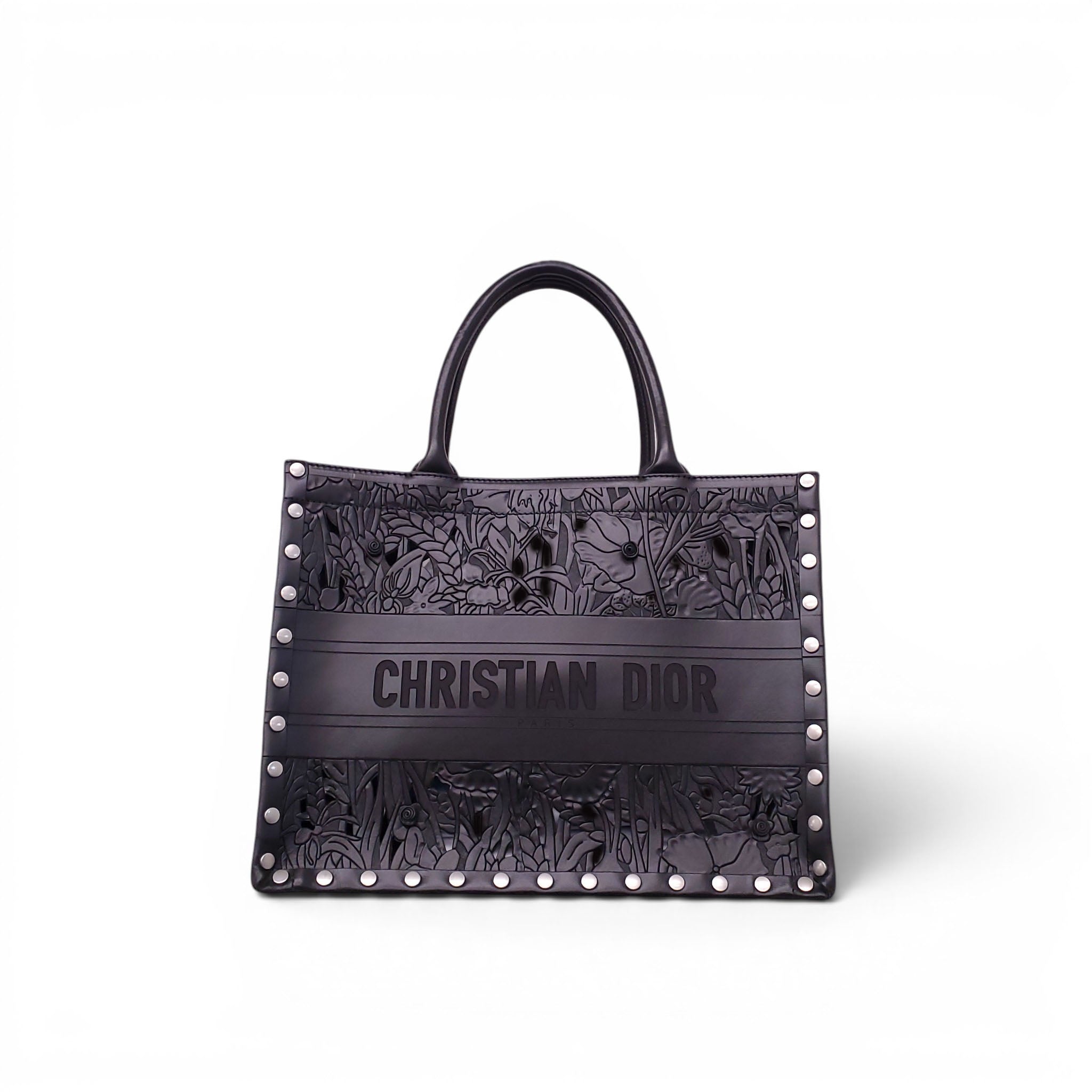 CHRISTIAN DIOR 2020 FLEURS SCULPTED LEATHER LARGE BOOK TOTE BAG