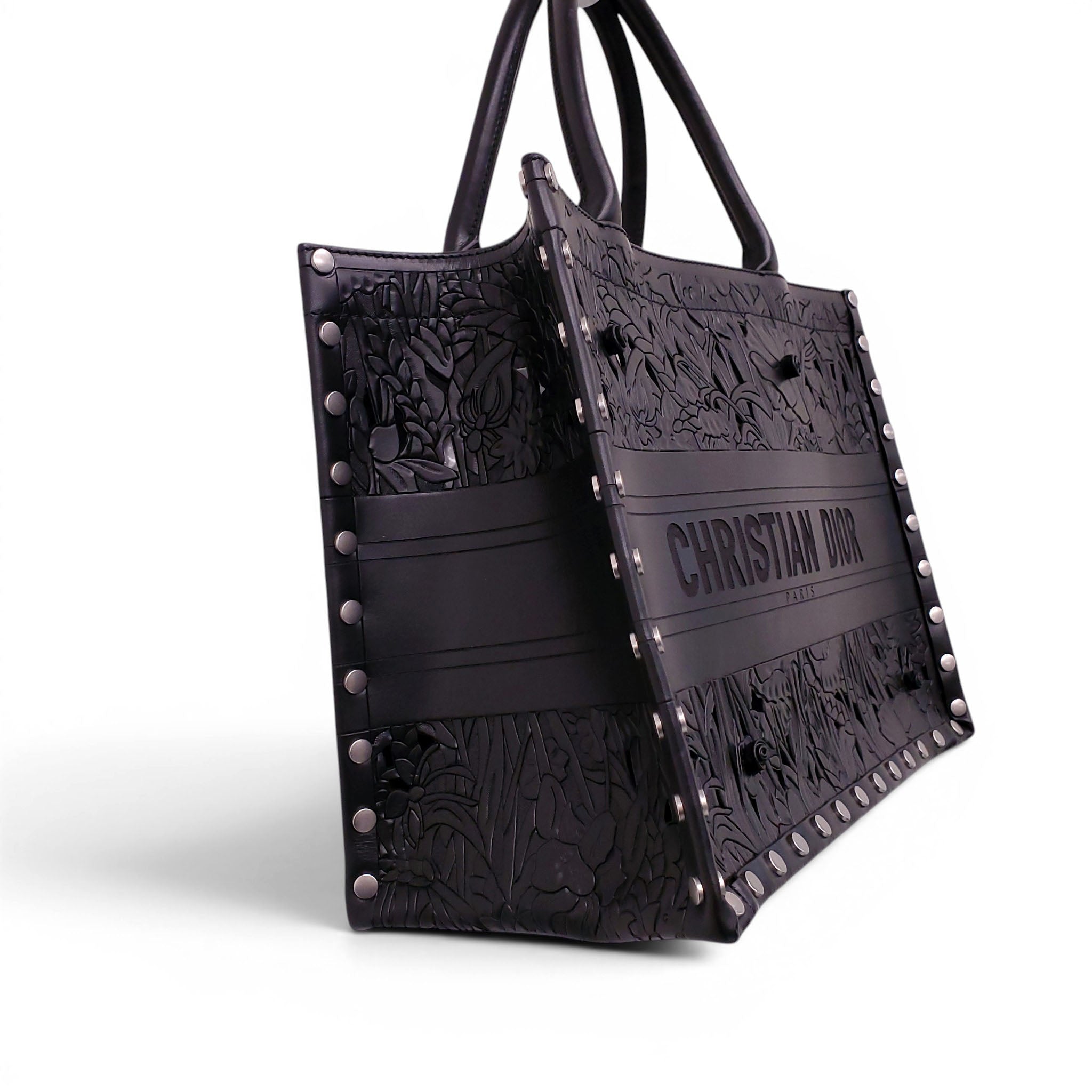 CHRISTIAN DIOR 2020 FLEURS SCULPTED LEATHER LARGE BOOK TOTE BAG