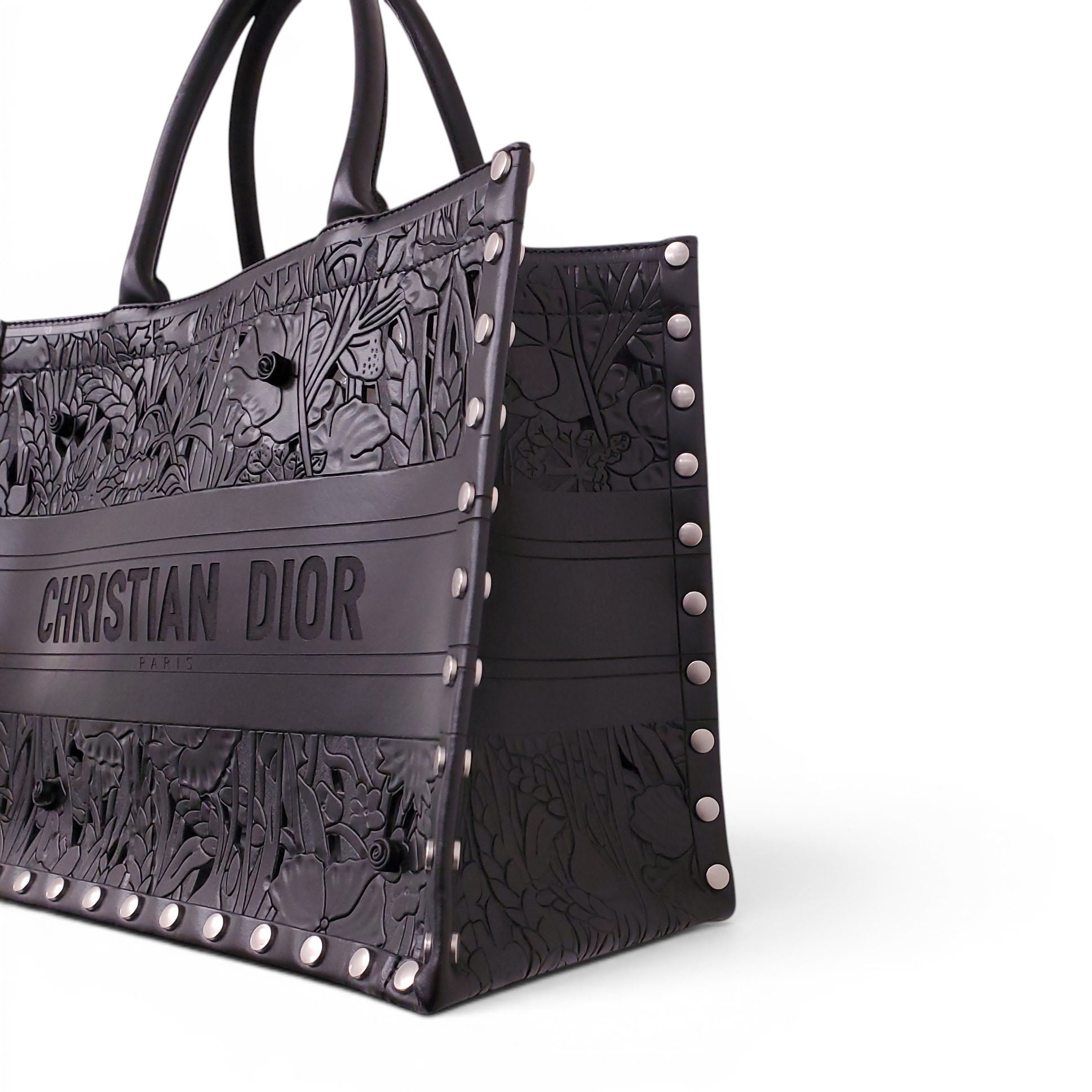 CHRISTIAN DIOR 2020 FLEURS SCULPTED LEATHER LARGE BOOK TOTE BAG
