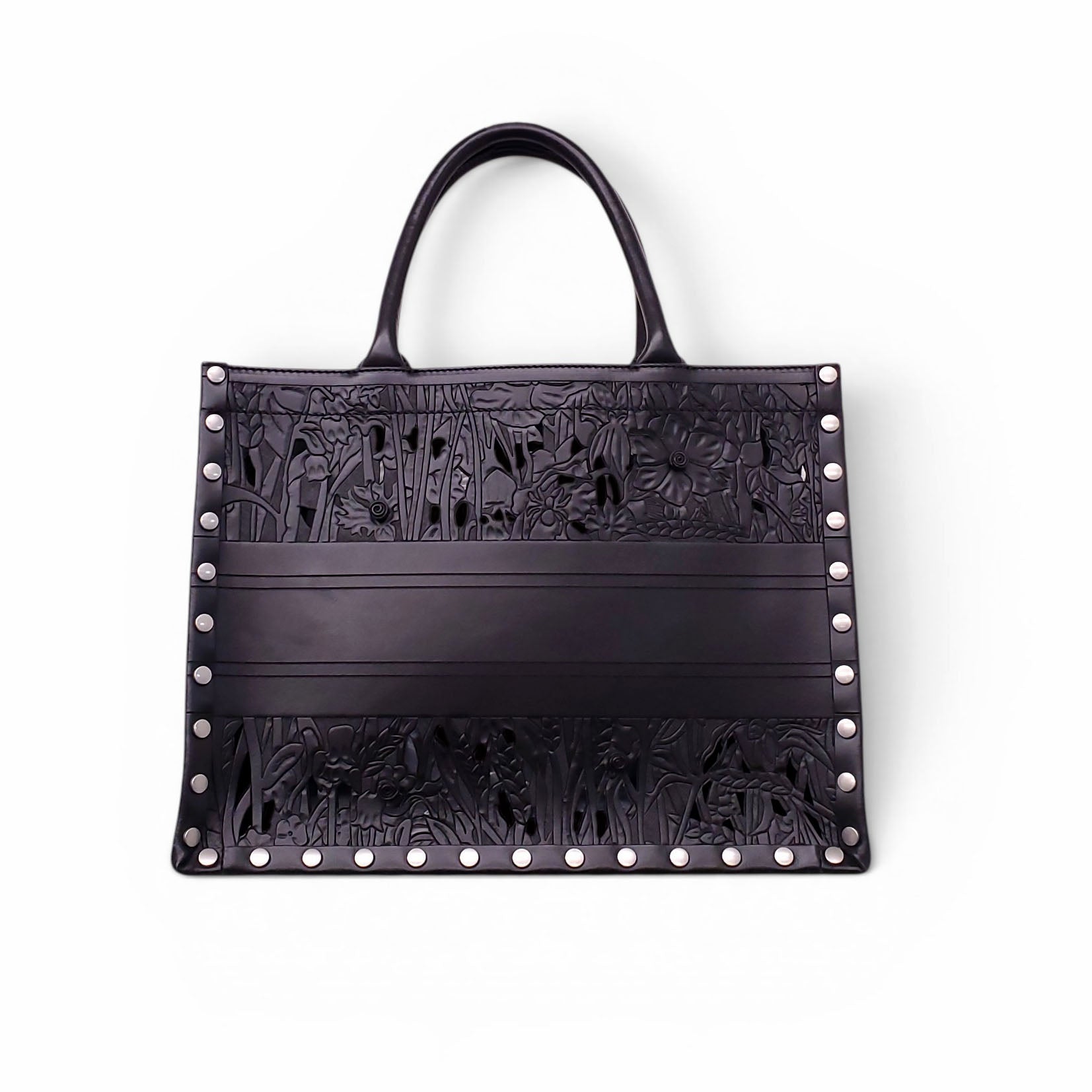 CHRISTIAN DIOR 2020 FLEURS SCULPTED LEATHER LARGE BOOK TOTE BAG