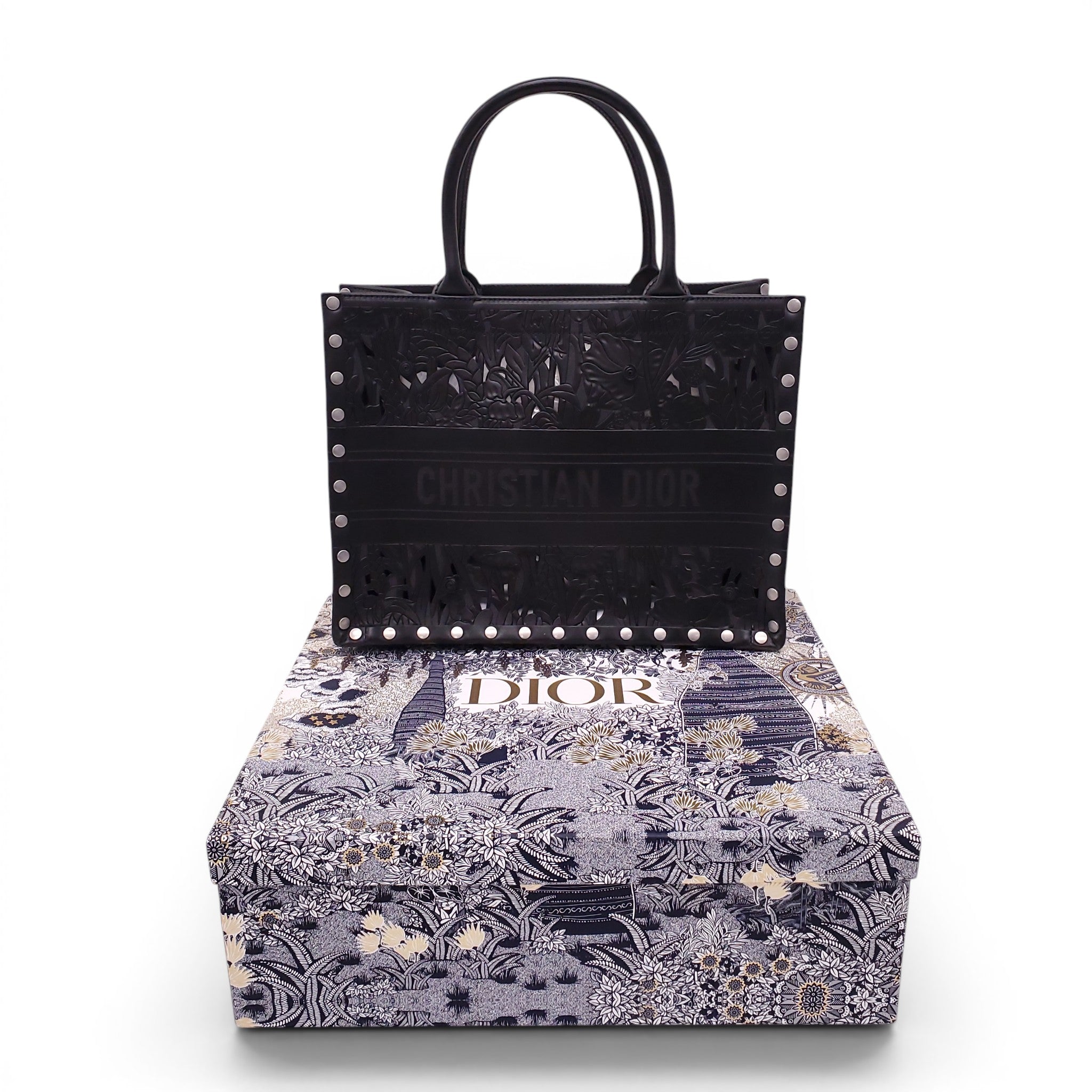 CHRISTIAN DIOR 2020 FLEURS SCULPTED LEATHER LARGE BOOK TOTE BAG