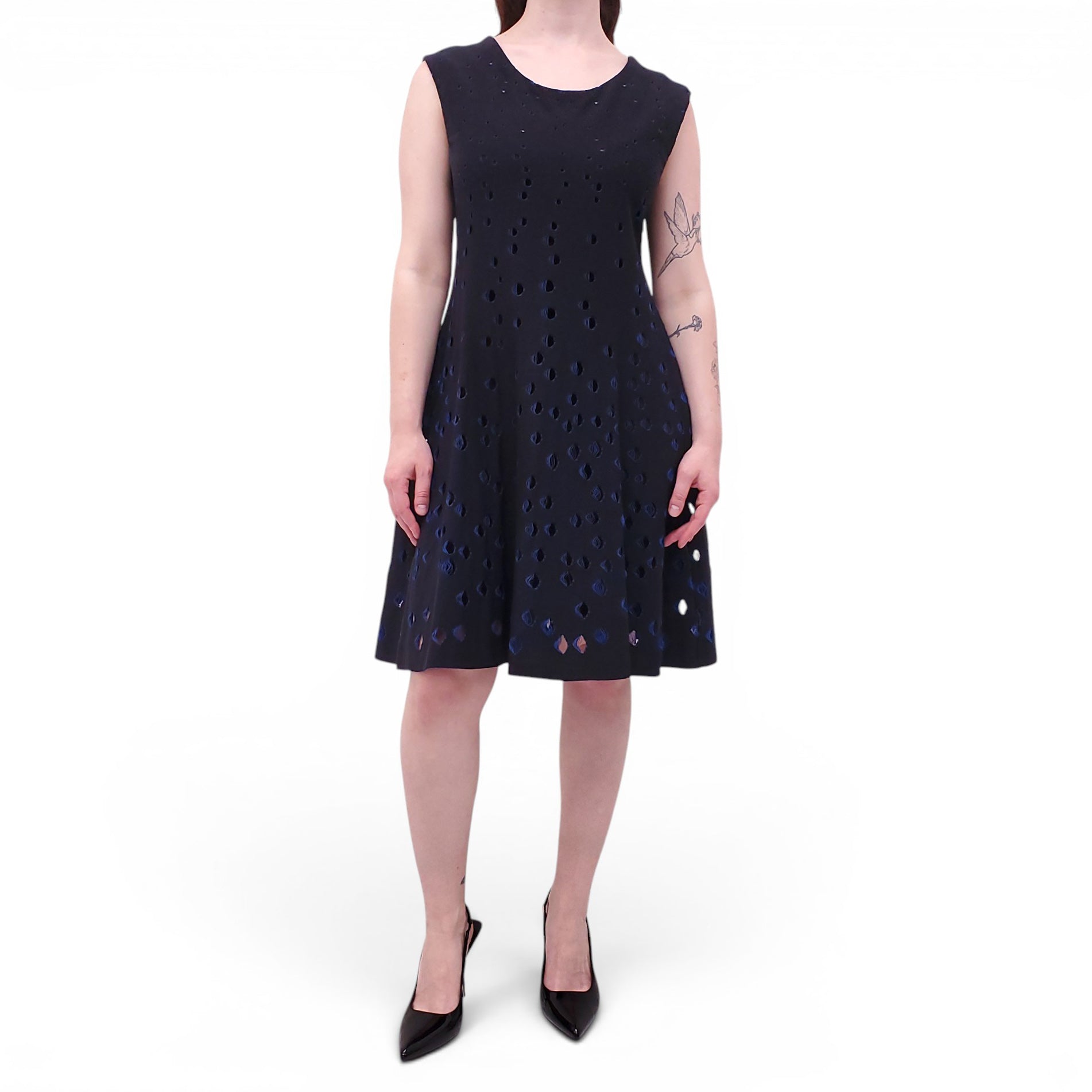 CHRISTIAN DIOR BLACK AND BLUE KNIT DRESS - SIZE 10
