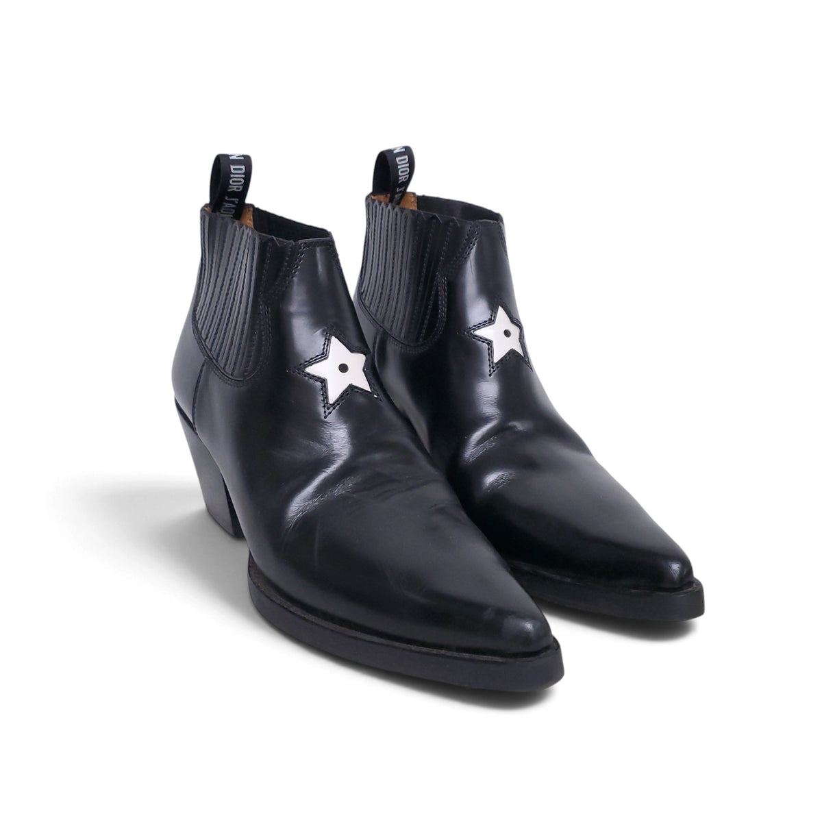 CHRISTIAN DIOR BLACK COWBOY BOOTS WITH STAR - SIZE 38
