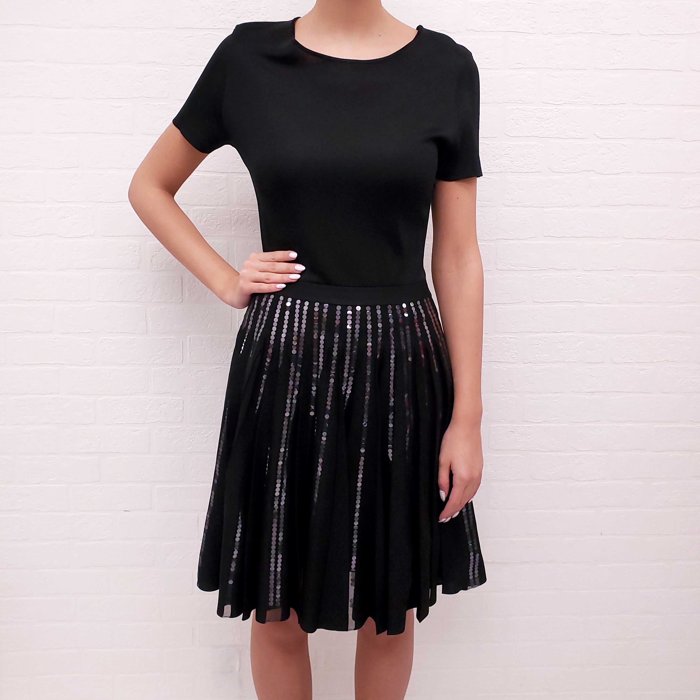 CHRISTIAN DIOR BLACK DRESS WITH SILVER BEADING DETAIL - SIZE 8