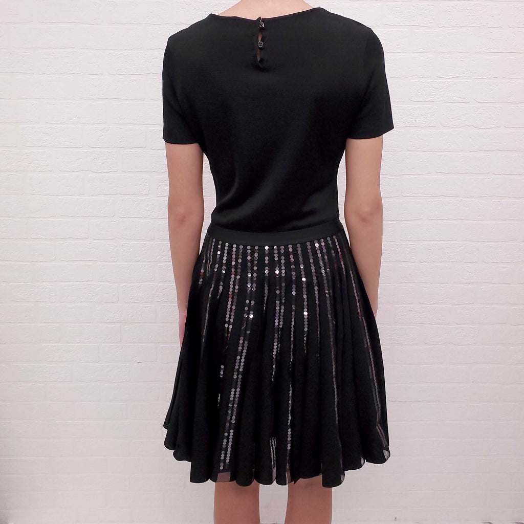 CHRISTIAN DIOR BLACK DRESS WITH SILVER BEADING DETAIL - SIZE 8