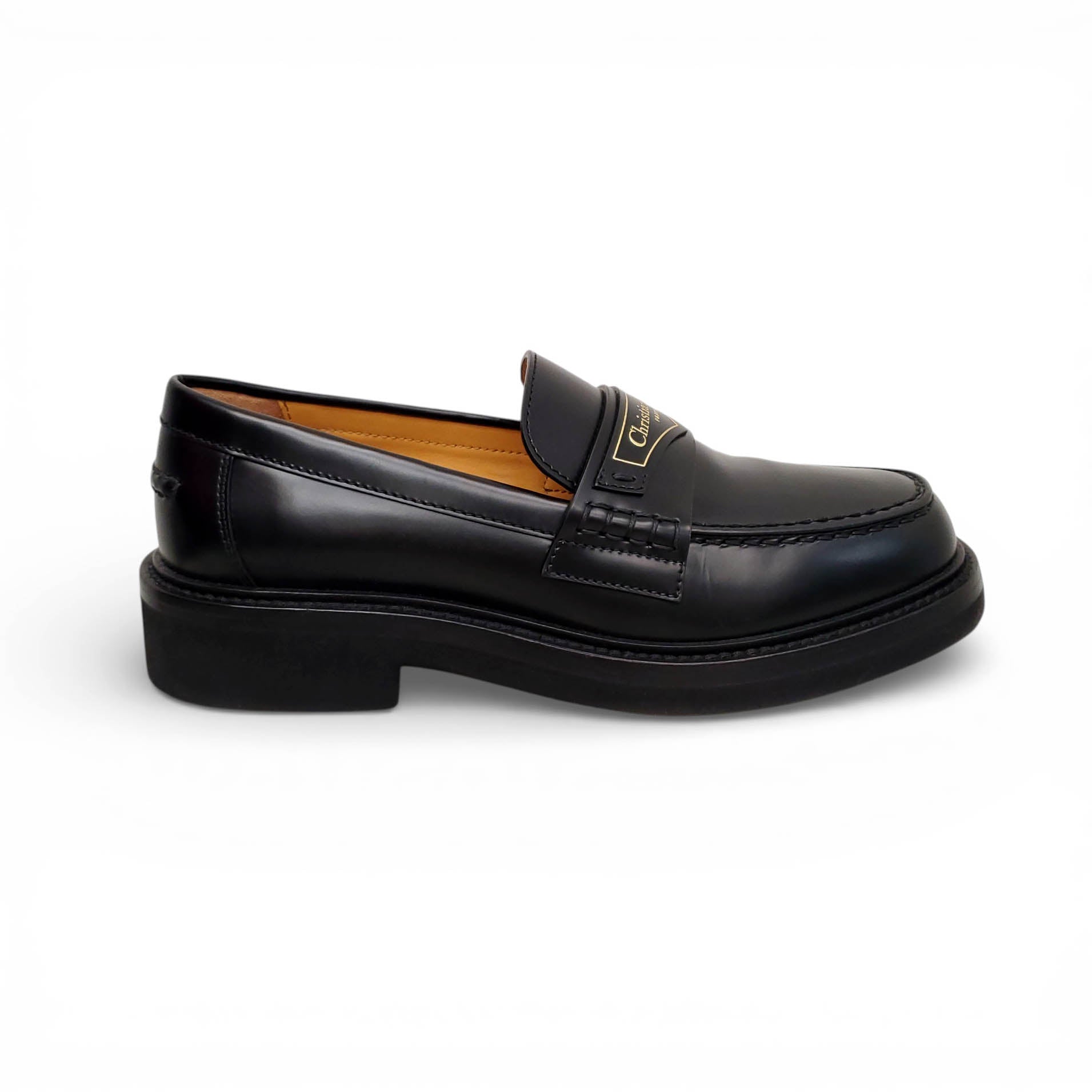 CHRISTIAN DIOR BLACK LOGO LOAFERS - SIZE 35.5