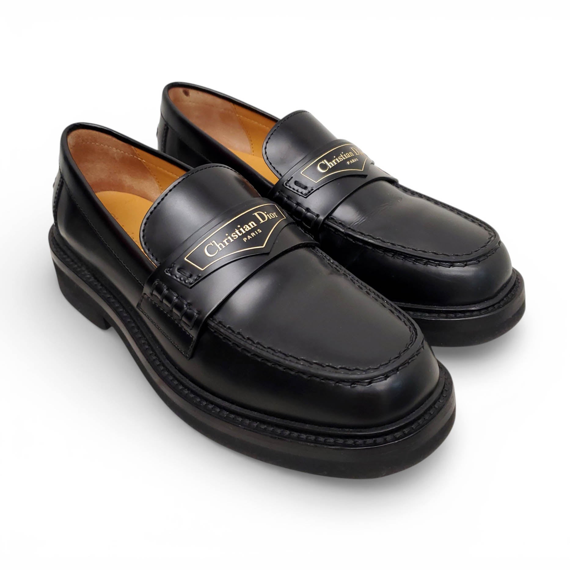CHRISTIAN DIOR BLACK LOGO LOAFERS - SIZE 35.5