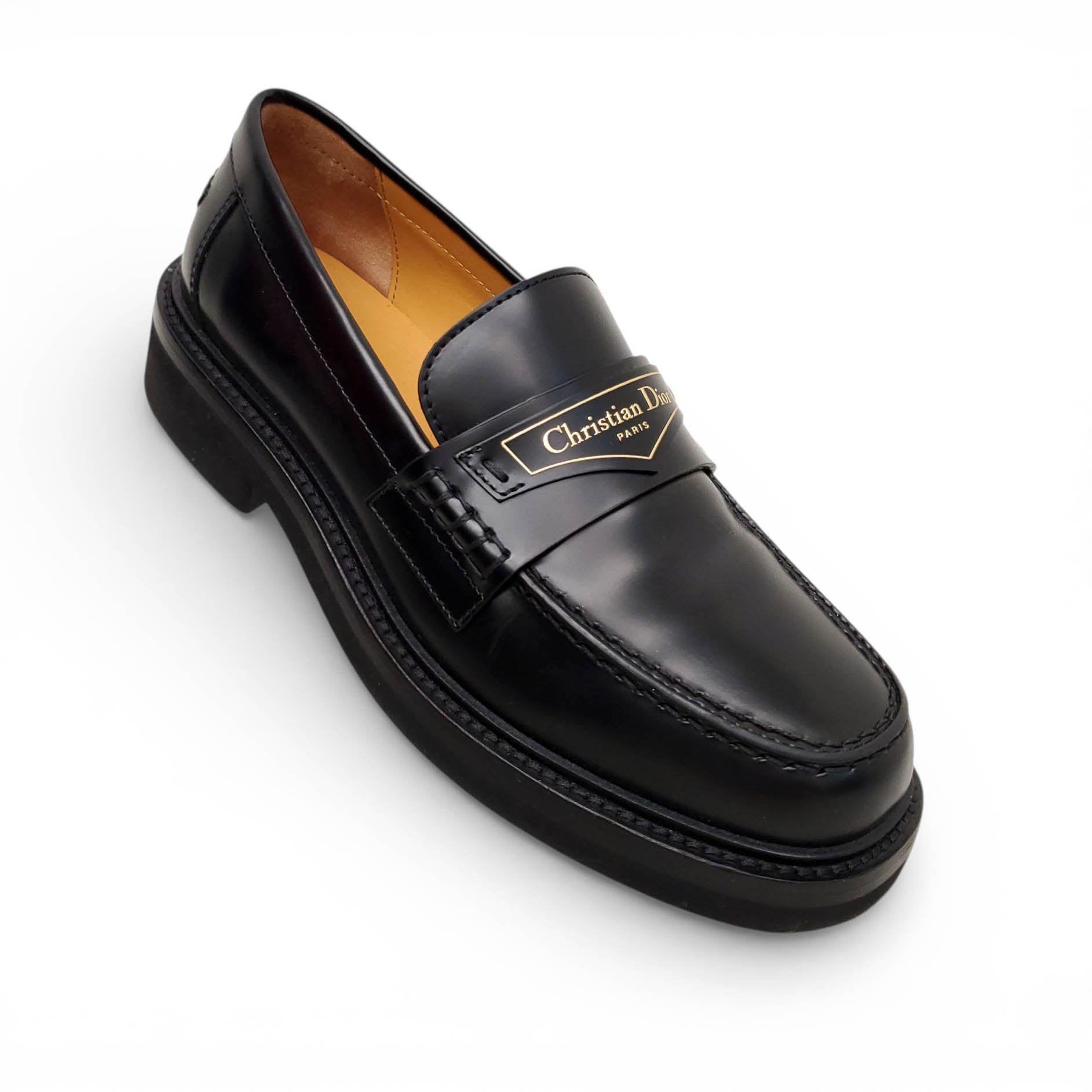CHRISTIAN DIOR BLACK LOGO LOAFERS - SIZE 35.5