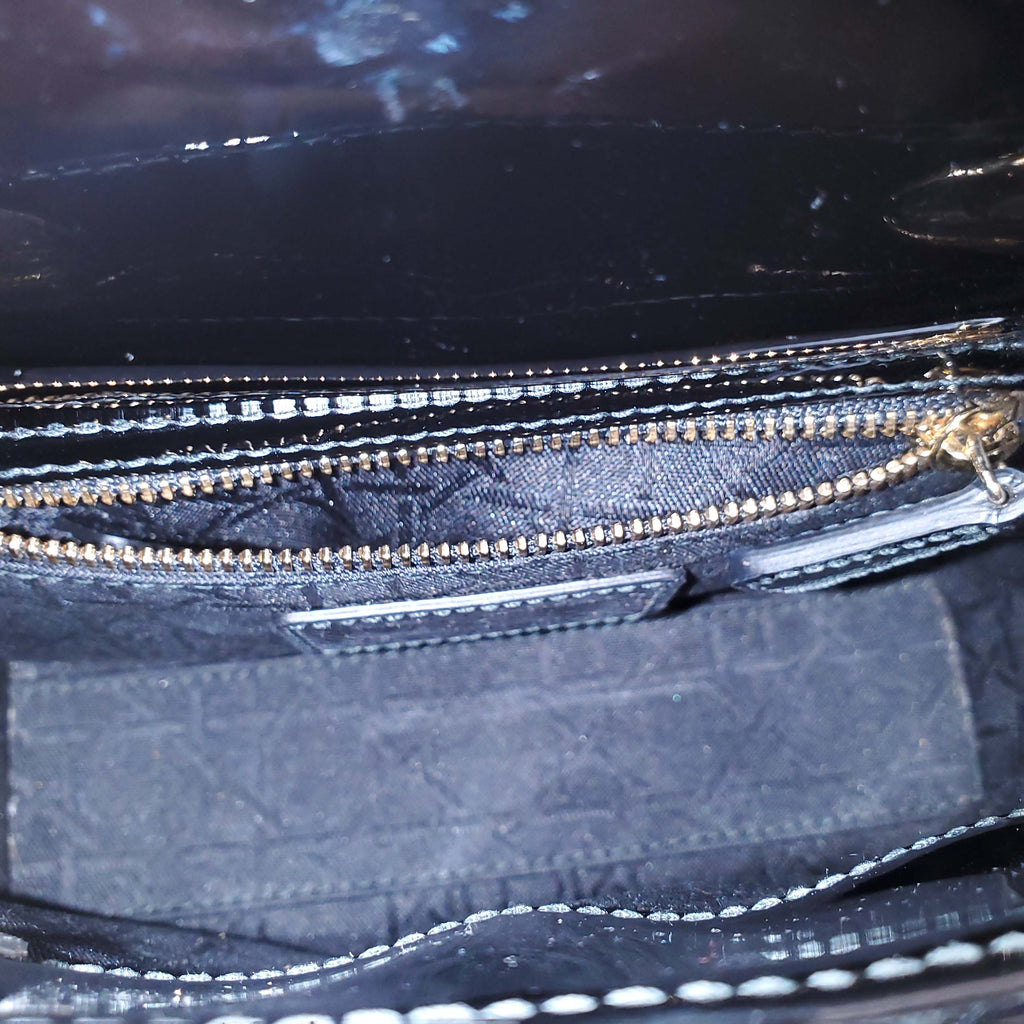 CHRISTIAN DIOR BLACK PATENT 'MINI LADY DIOR' BAG