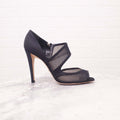 CHRISTIAN DIOR BLACK SATIN FISHNET DETAIL HEELS - SIZE 37